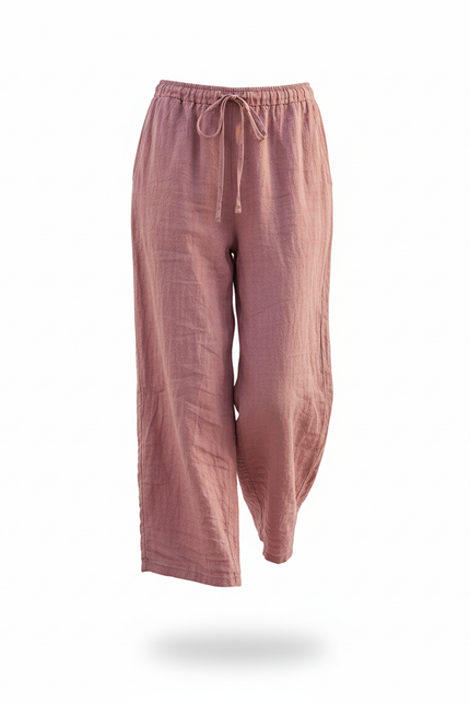 Pantalon En Lin Rose Ample Décontracté Femme Fluide - vue 3