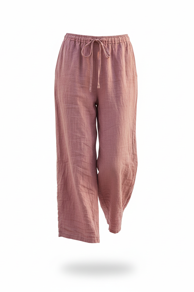 Pantalon En Lin Rose Ample Décontracté Femme Fluide - vue 3