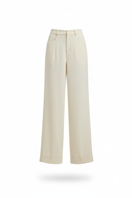 Pantalon En Lin Beige Ample Taille Haute Casual - vue 3
