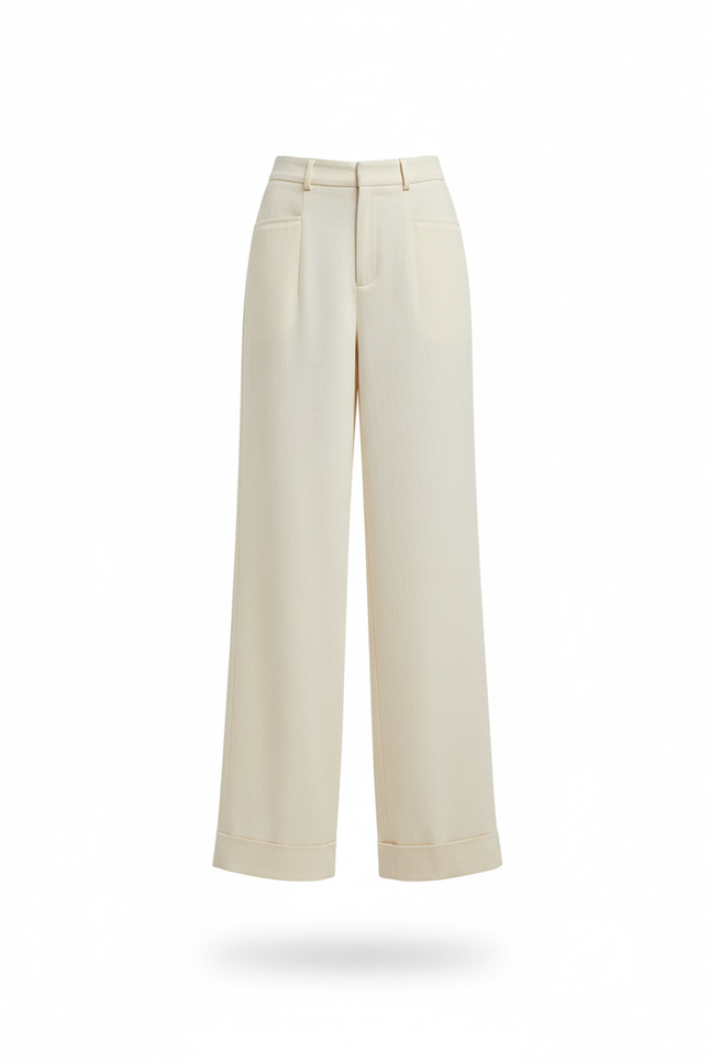 Pantalon En Lin Beige Ample Taille Haute Casual - vue 3