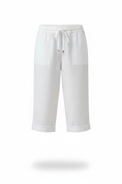 Pantalon En Lin Blanc Court Décontracté Cordon Femme - vue 3