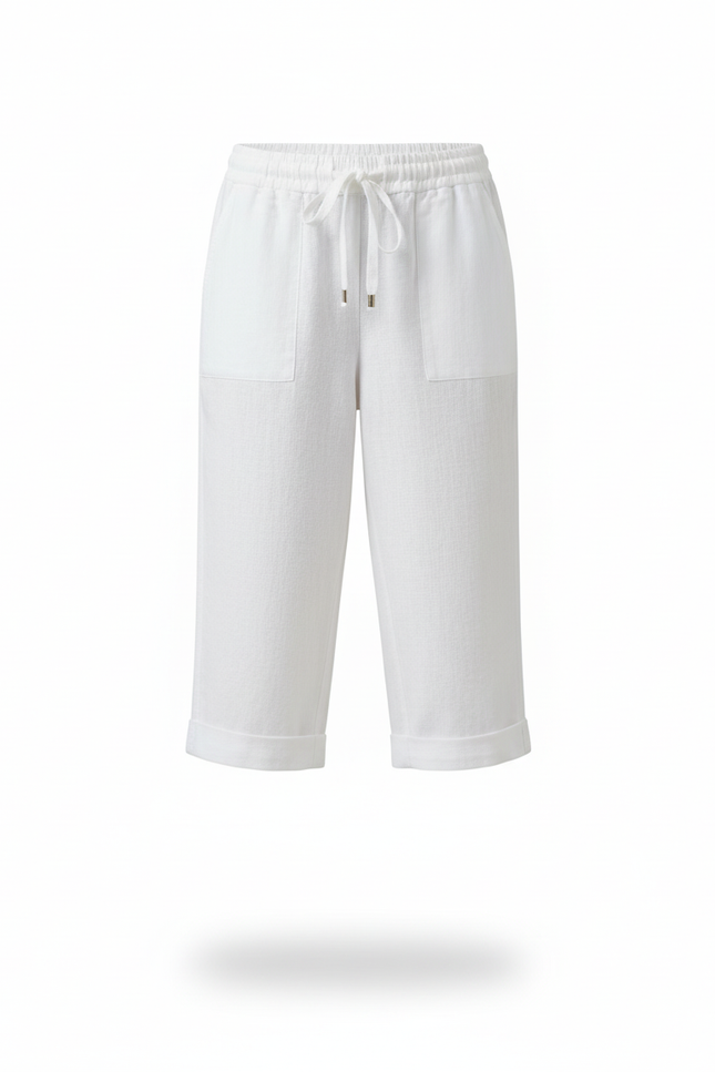 Pantalon En Lin Blanc Court Décontracté Cordon Femme - vue 3