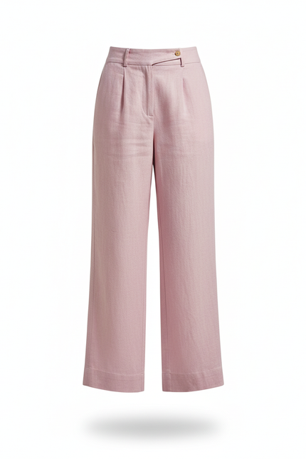 Pantalon En Lin Rose Ample Femme Décontracté - vue 3