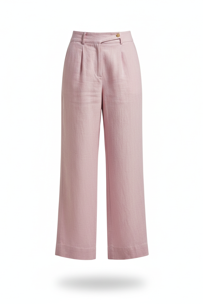 Pantalon En Lin Rose Ample Femme Décontracté - vue 3
