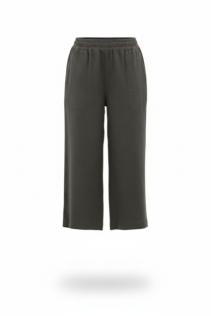 Pantalon En Lin Vert Ample Décontracté Fluide Femme - Kaki - vue 3