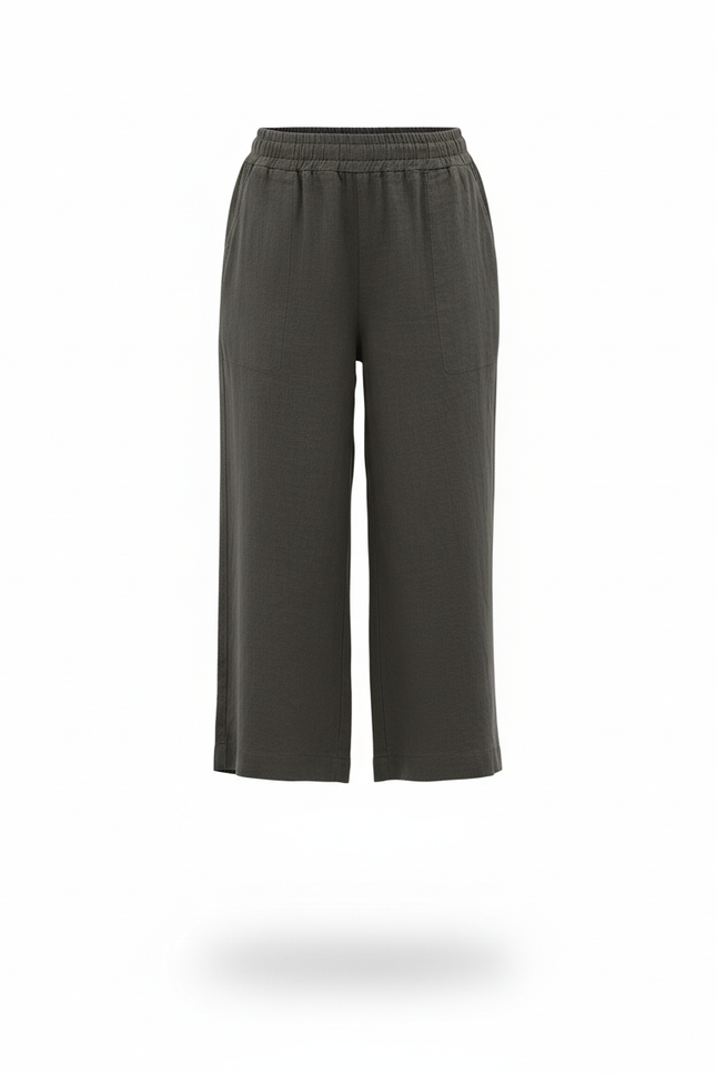 Pantalon En Lin Vert Ample Décontracté Fluide Femme - Kaki - vue 3