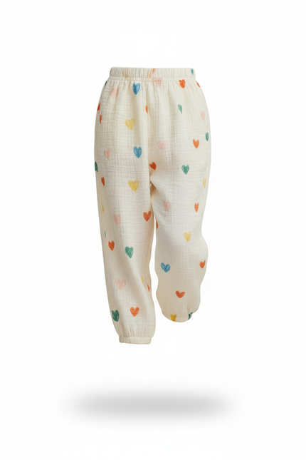 Pantalon En Lin Coton Cœurs Ample Confortable Enfant - Multicolore - vue 3