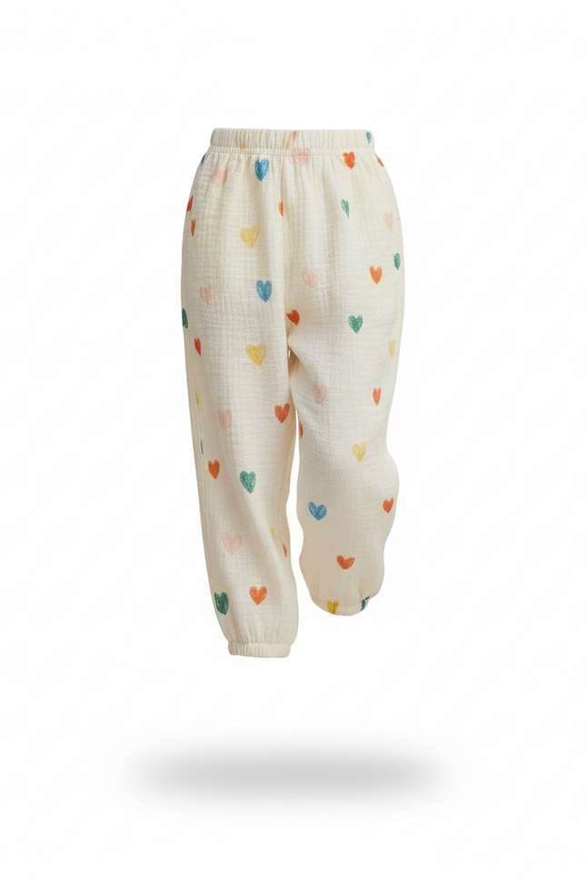 Pantalon En Lin Coton Cœurs Ample Confortable Enfant - Multicolore - vue 3