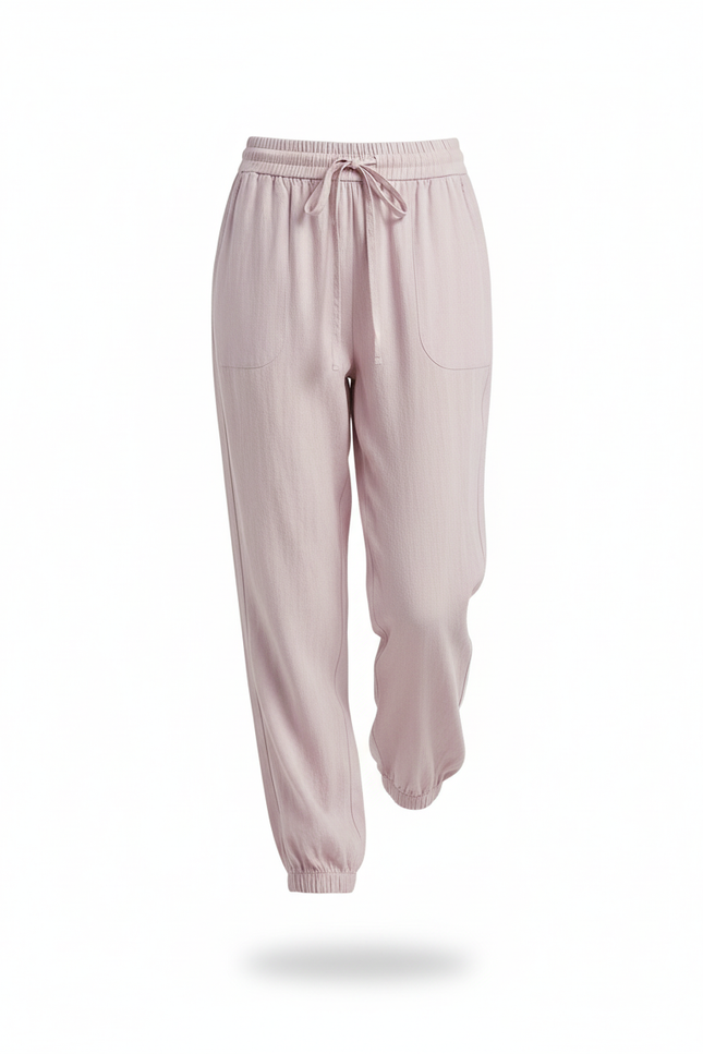 Pantalon En Lin Rose Ample Cordon Décontracté Femme - vue 3