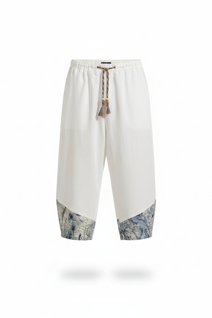 Pantalon En Lin Harem Blanc Patchwork Décontracté Homme - vue 3