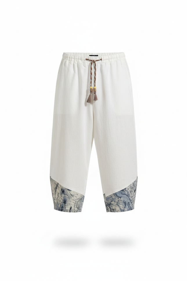 Pantalon En Lin Harem Blanc Patchwork Décontracté Homme - vue 3