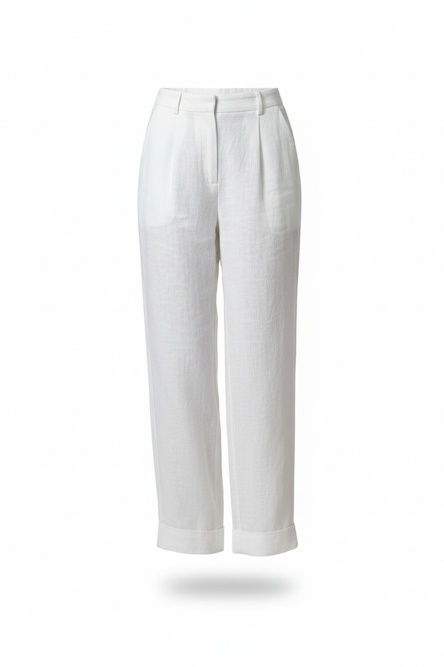 Pantalon En Lin Blanc Ample Léger Plié Chic - vue 3