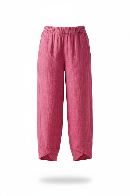 Pantalon En Lin Femme Rose Coupe Ample Casual - vue 3