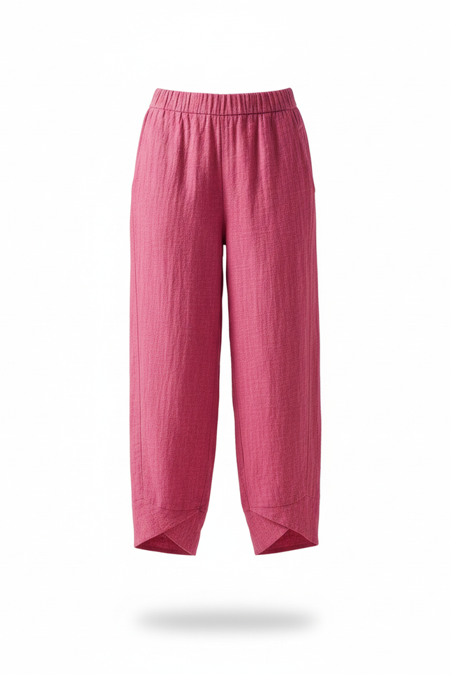 Pantalon En Lin Femme Rose Coupe Ample Casual - vue 3