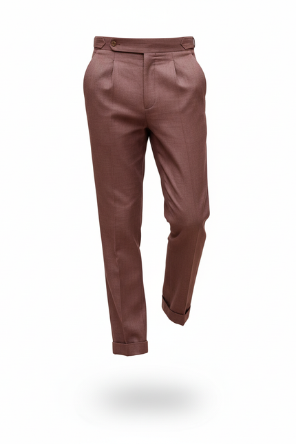 Pantalon En Lin Plissé Marron Droit Élégant Homme - vue 3