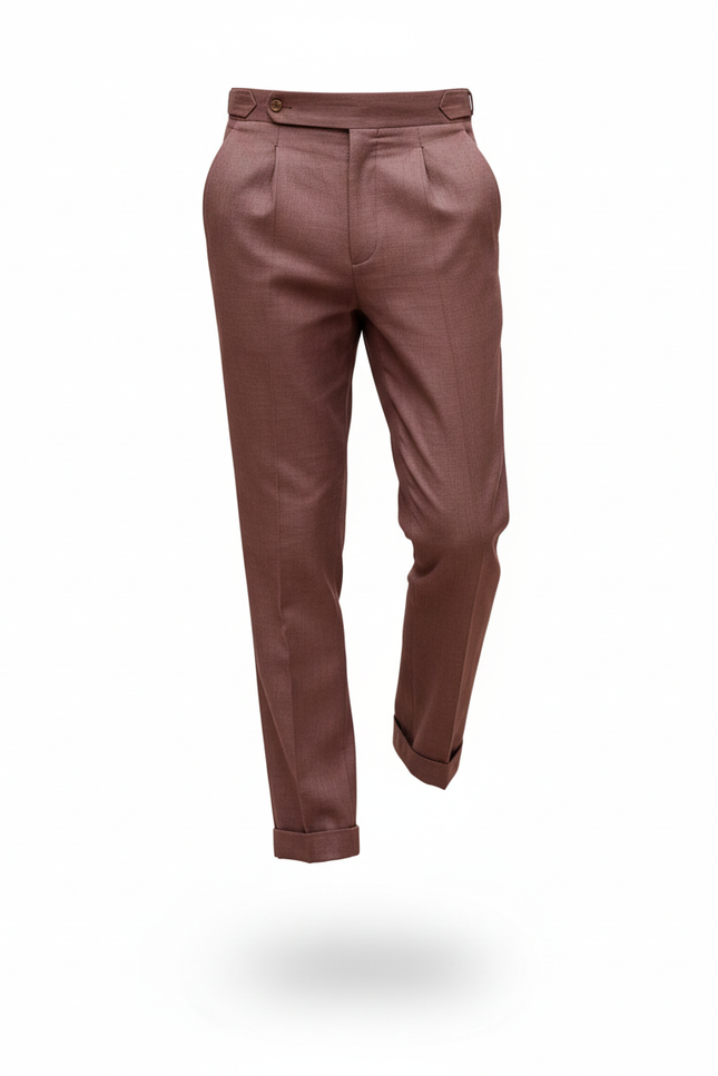 Pantalon En Lin Plissé Marron Droit Élégant Homme - vue 3