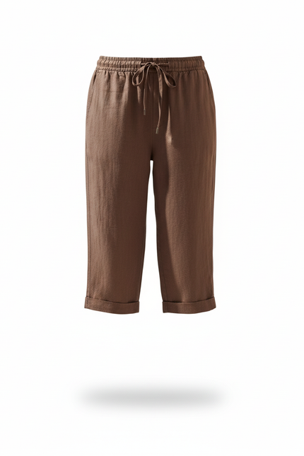 Pantalon En Lin Marron Capri Ample Décontracté Femme - vue 3