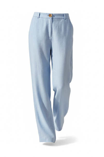 Pantalon En Lin Bleu Ciel Ample Fluide Décontracté - vue 3