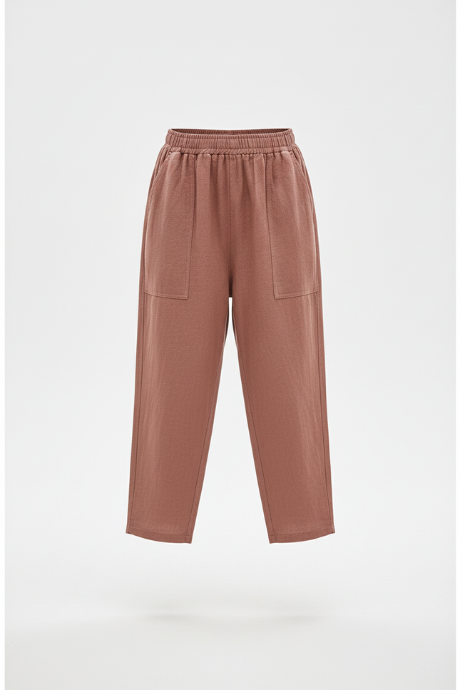 Pantalon En Lin Marron Ample Taille Élastique Fille - vue 3