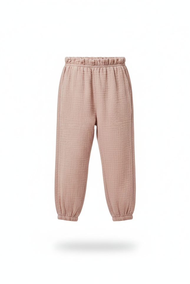 Pantalon En Lin Enfant Rose Ample Plissé Confortable - vue 3