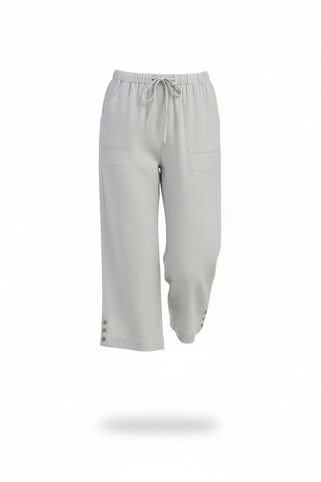 Pantalon En Lin Court Ample Décontracté Femme - Gris - vue 3