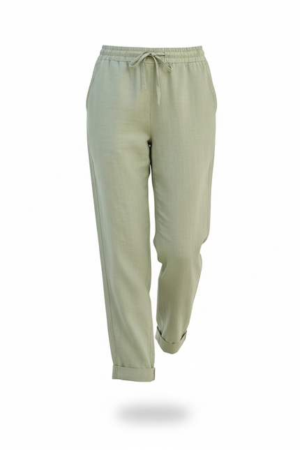 Pantalon Lin Vert Sauge - vue 3
