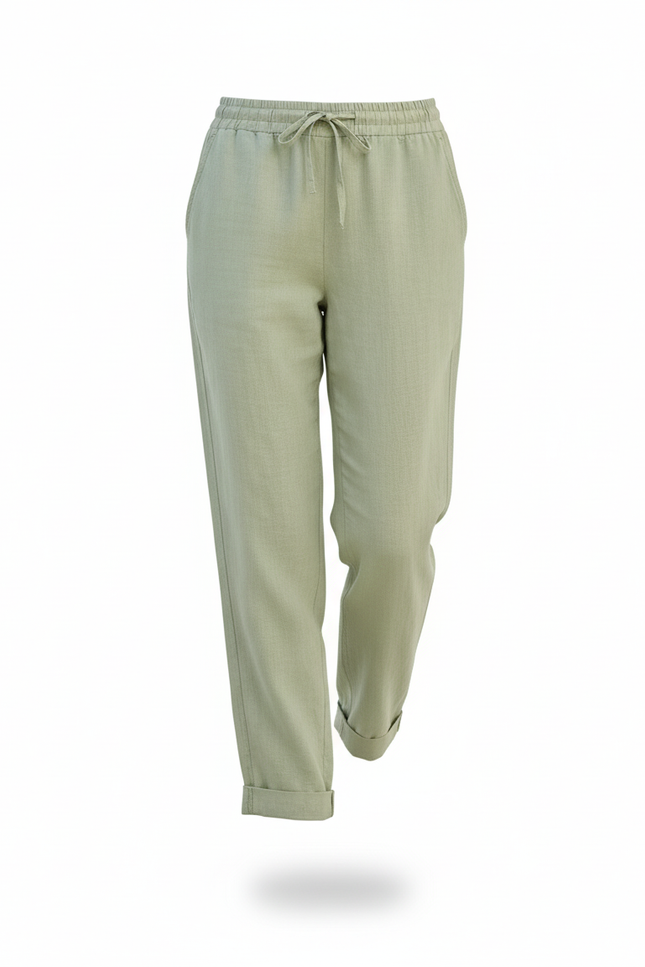Pantalon Lin Vert Sauge - vue 3