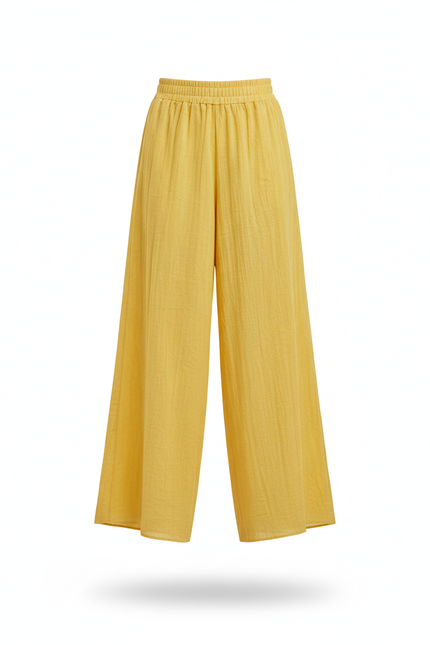 Pantalon En Lin Jaune Ample Fluide Décontracté - vue 3