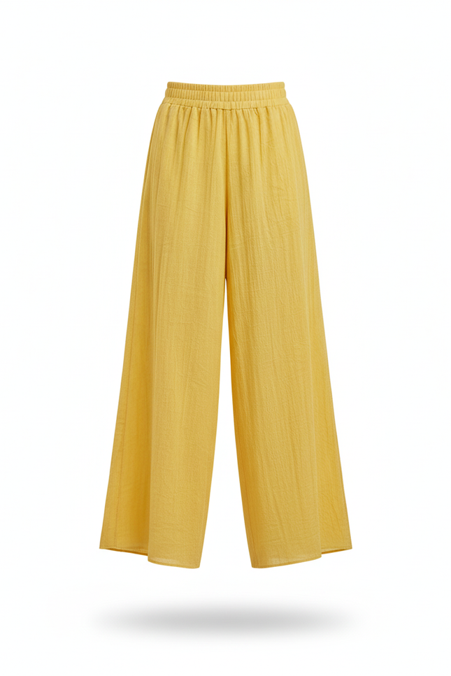 Pantalon En Lin Jaune Ample Fluide Décontracté - vue 3