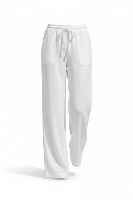 Pantalon En Lin Femme Blanc Coupe Ample - vue 3