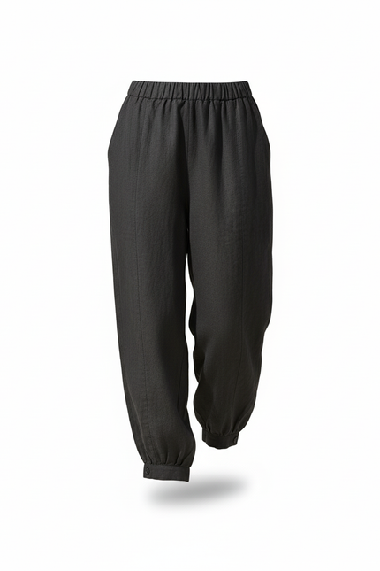 Pantalon En Lin Noir Ample Décontracté Fluide Jambes Larges - vue 3