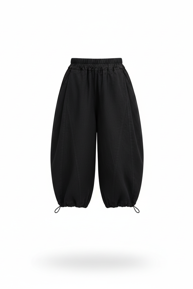 Pantalon Barrel Lin - Noir - vue 3