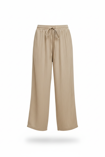 Pantalon En Lin Beige Ample Fluide Côtelé Décontracté - vue 3