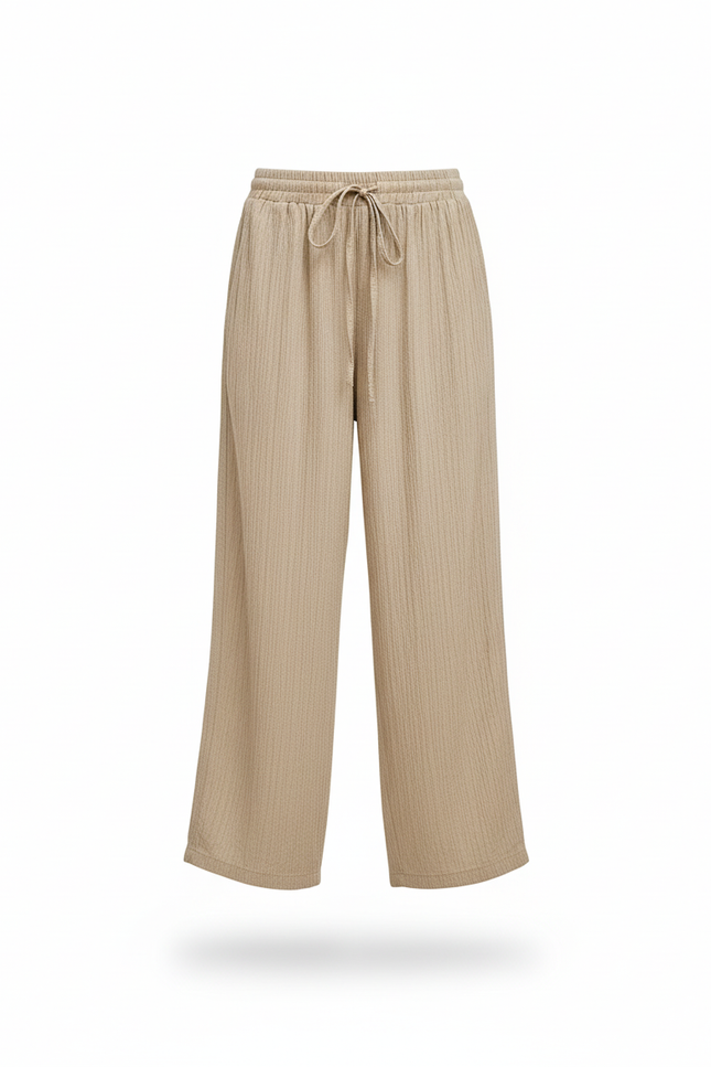 Pantalon En Lin Beige Ample Fluide Côtelé Décontracté - vue 3