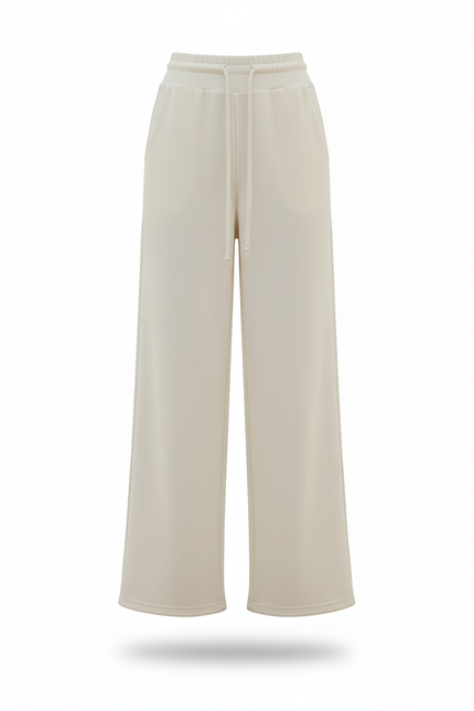 Pantalon En Lin Écru Ample Cordon Décontracté Femme - Beige Molleton - vue 3