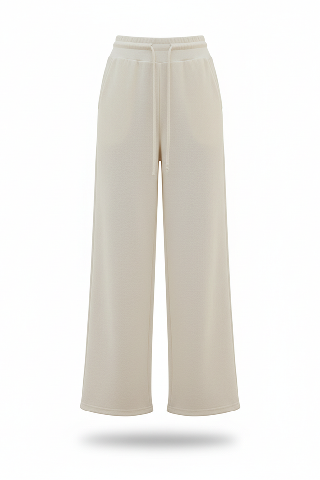 Pantalon En Lin Écru Ample Cordon Décontracté Femme - Beige Molleton - vue 3