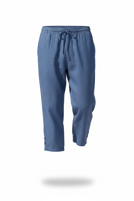 Pantalon En Lin Bleu Décontracté Ample Coton Homme - vue 3