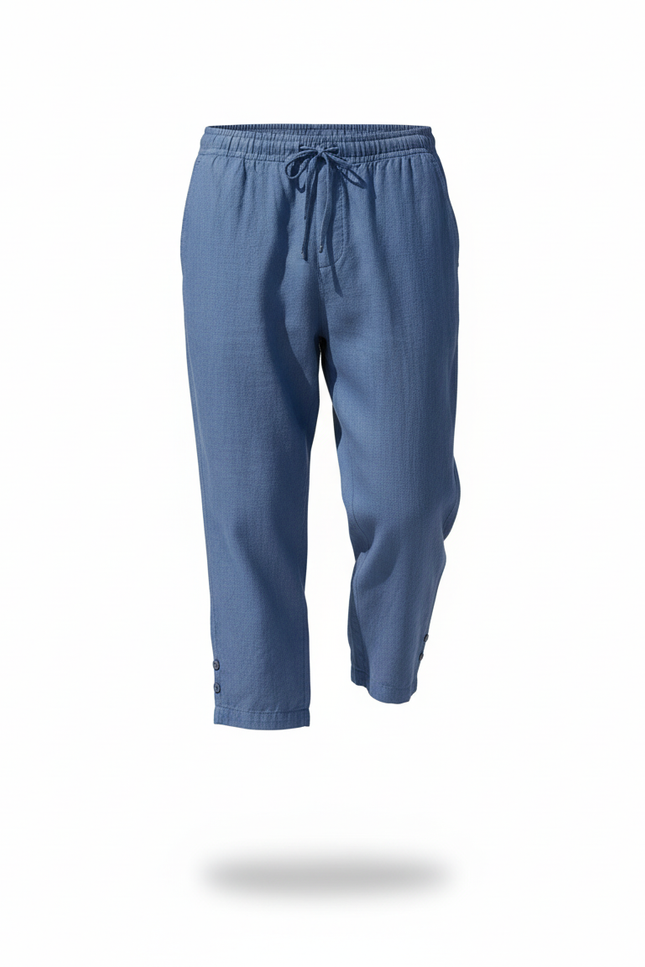 Pantalon En Lin Bleu Décontracté Ample Coton Homme - vue 3