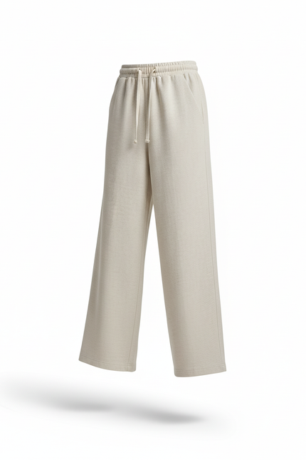 Pantalon En Lin Beige Ample Fluide Cordon Décontracté - Molleton - vue 3