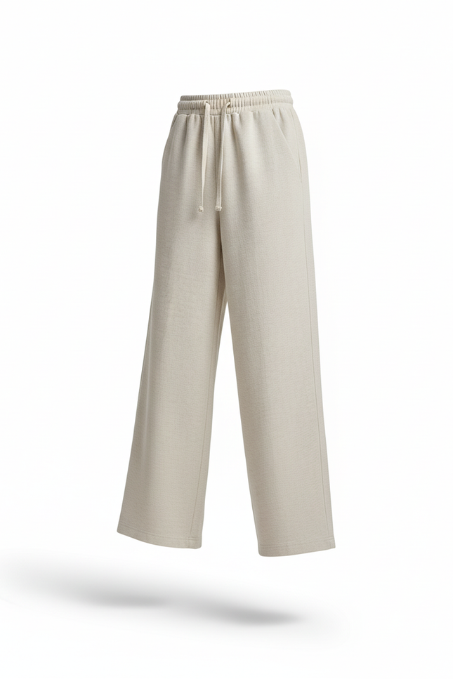 Pantalon En Lin Beige Ample Fluide Cordon Décontracté - Molleton - vue 3