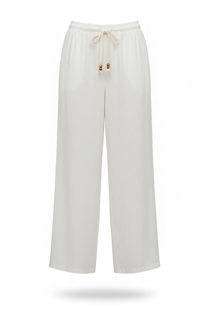 Pantalon En Lin Blanc Ample Fluide Décontracté Estival - vue 3