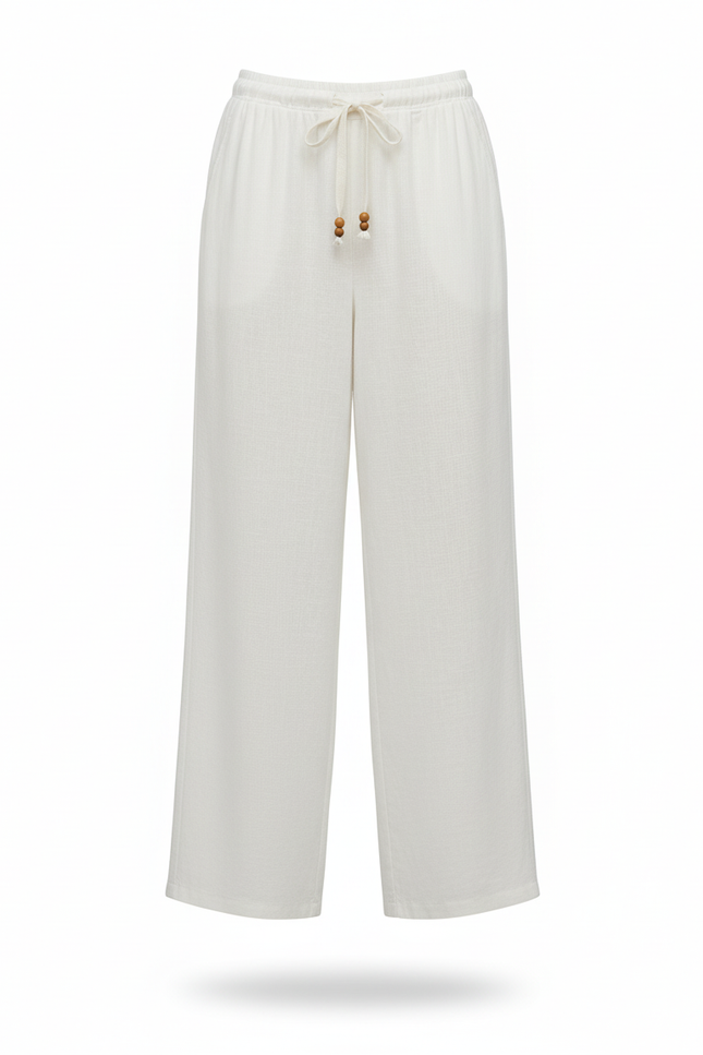 Pantalon En Lin Blanc Ample Fluide Décontracté Estival - vue 3