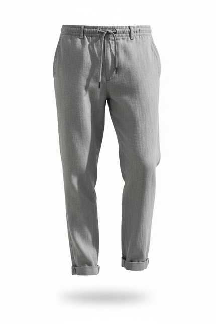 Pantalon En Lin Gris Clair - vue 3