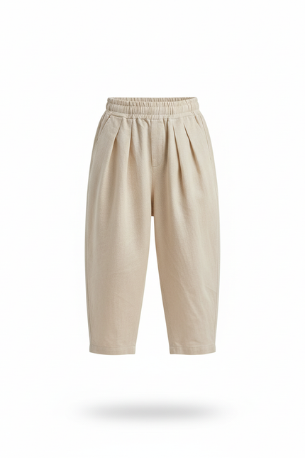 Pantalon En Lin Beige Ample Plissé Décontracté Enfant - vue 3