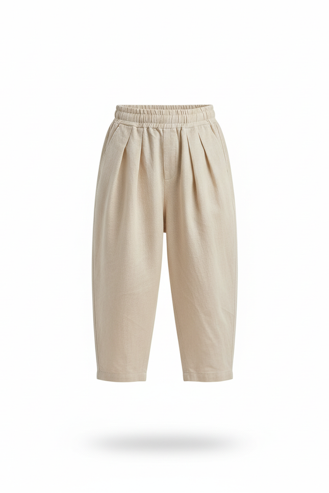 Pantalon En Lin Beige Ample Plissé Décontracté Enfant - vue 3