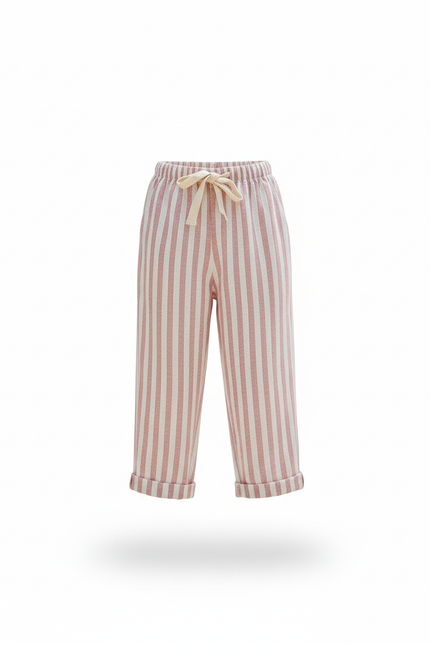 Pantalon En Lin Rayé Rose - vue 3