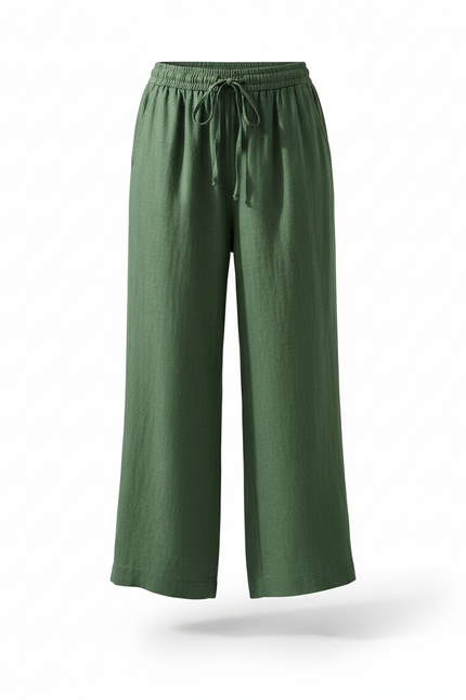 Pantalon Large Coton Lin Femme - Vert - vue 3