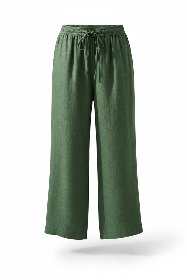 Pantalon Large Coton Lin Femme - Vert - vue 3