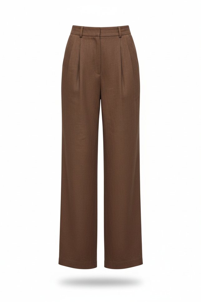 Pantalon En Lin Marron Ample Élégant Décontracté - vue 3