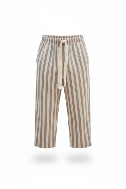 Pantalon En Lin Rayé Marron Ample Cordon Enfant - vue 3